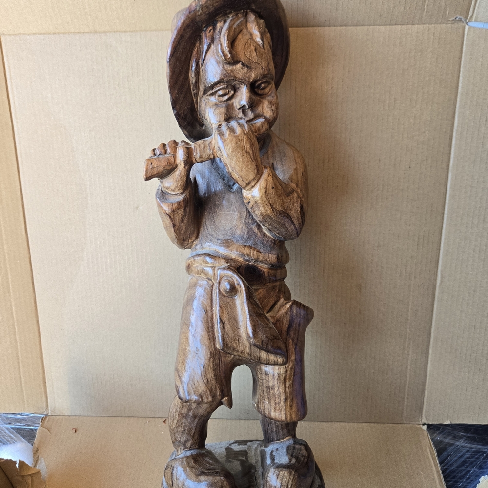Rustic Hand Carved Wood Sculpture 16" H from Spain